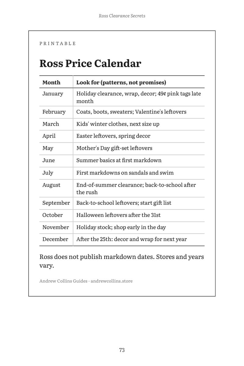 Ross Price Calendar printable