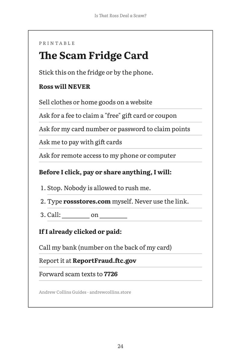 The Scam Fridge Card printable